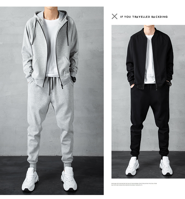 Cotton Casual Sportswear Set Men's Cardigan Hooded Sweater Running Suit Two-piece Jacket_viptrois.com