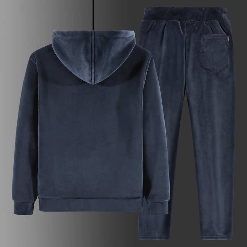 Ensemble deux pièces décontracté Main Push Plus Thermal Suit pour homme, comprenant un sweat à capuche en polaire Silver Fox et un pantalon de survêtement en polaire Lamb._voghion.com